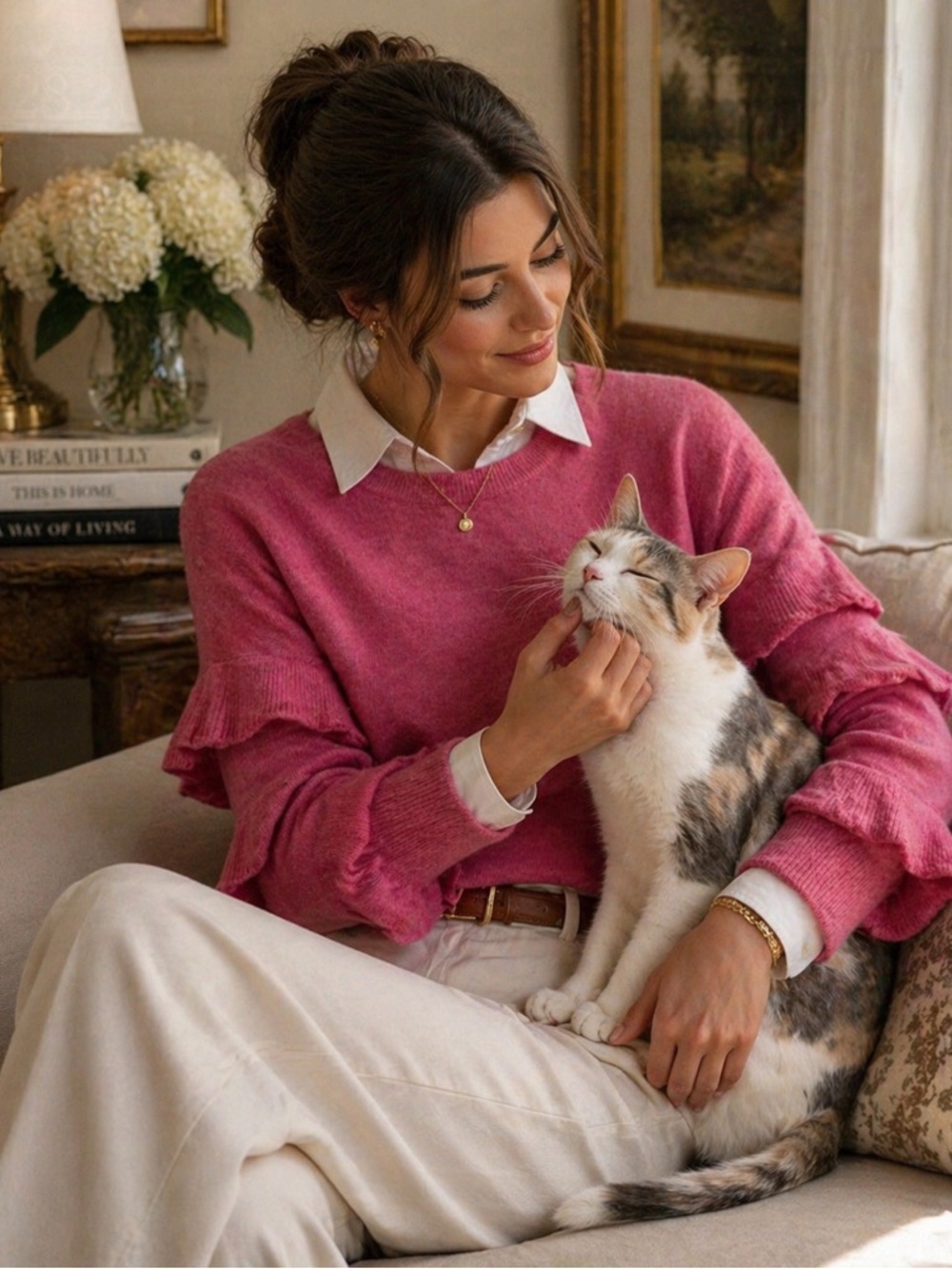 J.Crew Ruffle Sleeve Cashmere Wool Blend Sweater | Cozy Coastal Luxe Pink Knit